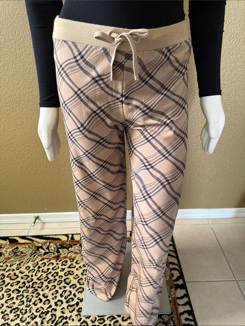I.AM.GIA Beige Plaid Drawstring Pants